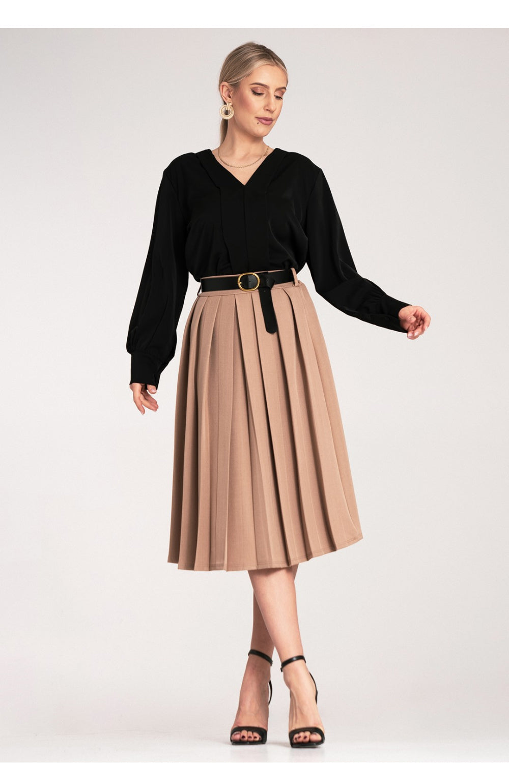 Figl Beige Pleated High Waisted Skirt - view 4