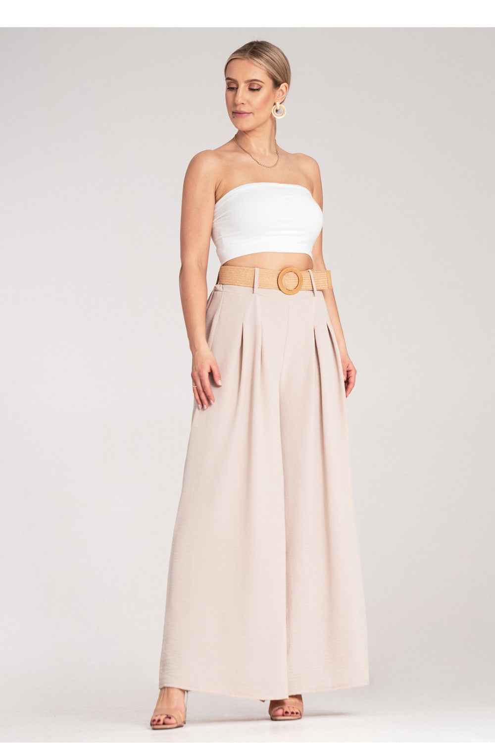 Figl Beige Pleated High Waisted Trousers