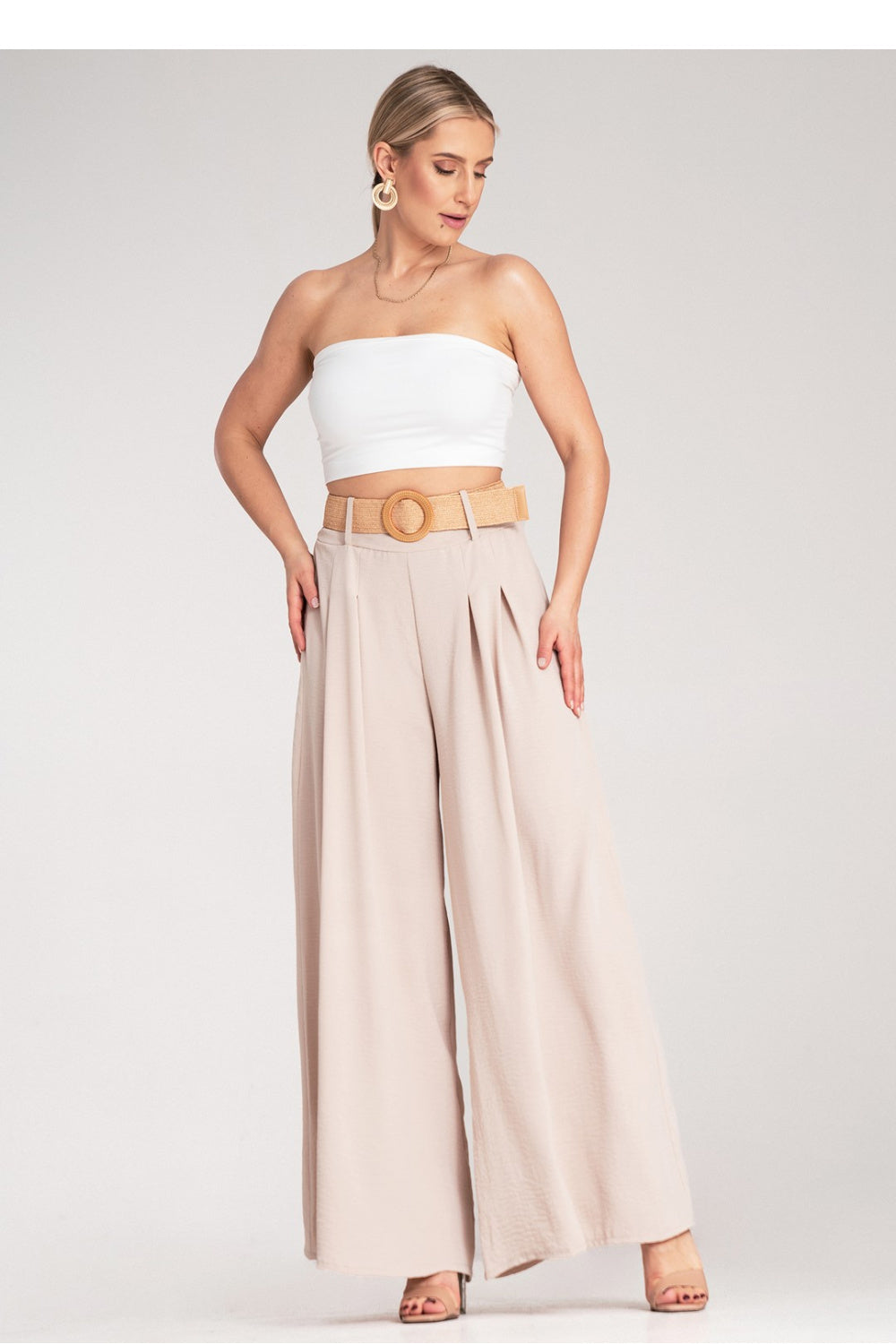 Figl Beige Pleated High Waisted Trousers - view 4