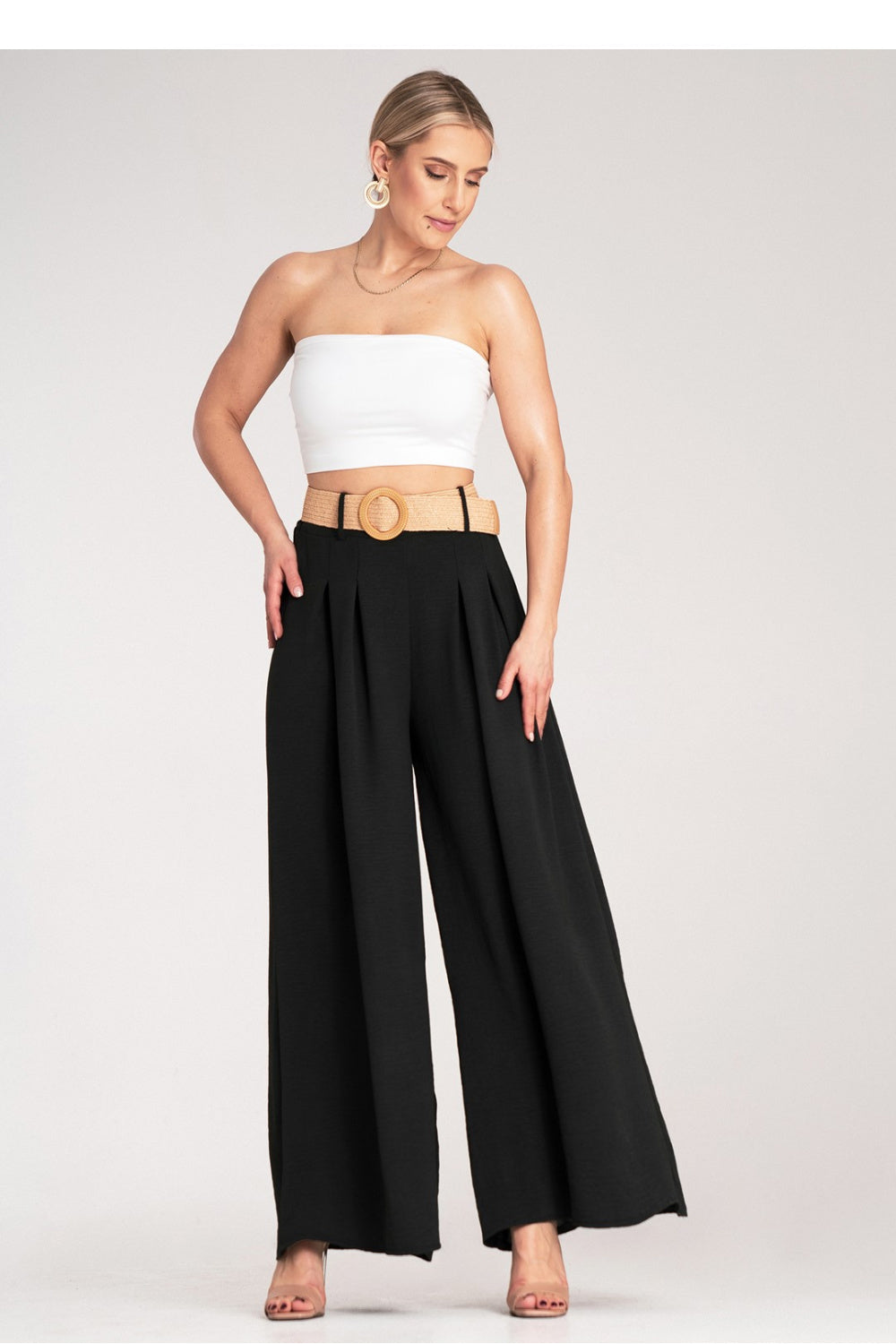 Figl Black Polyester Pleated High Waisted Trousers