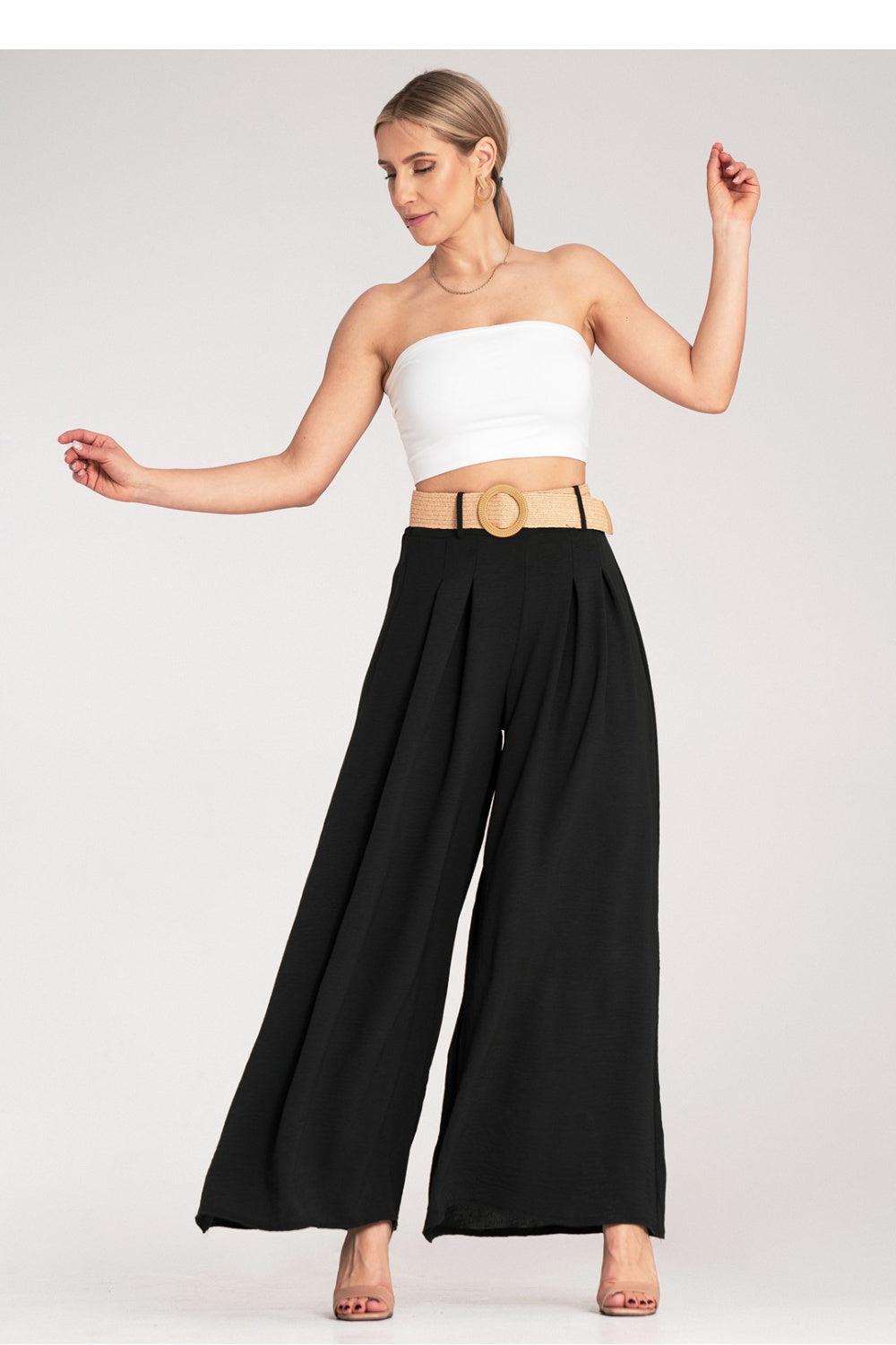 Figl Black Polyester Pleated High Waisted Trousers - view 2
