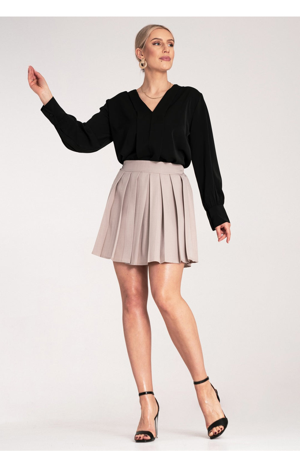 Figl Beige Pleated Mini Skirt - view 2