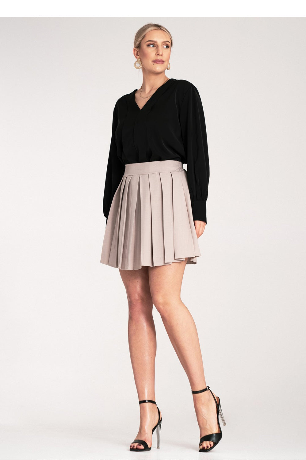Figl Beige Pleated Mini Skirt - view 4