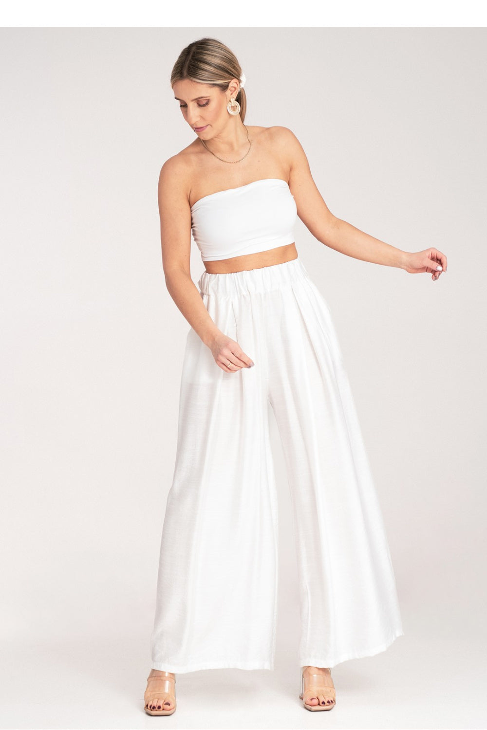 Figl White Pleated High Waisted Trousers