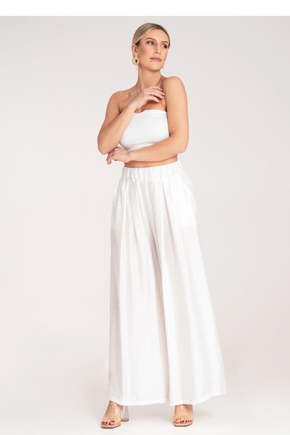 Figl White Pleated High Waisted Trousers - view 2