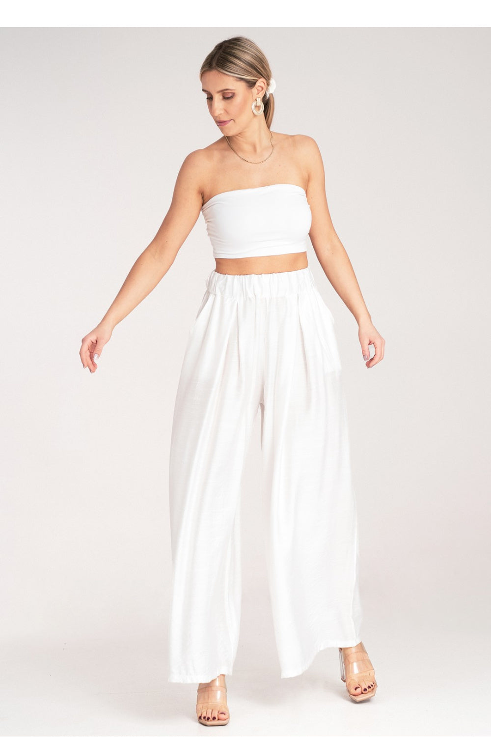 Figl White Pleated High Waisted Trousers - view 4
