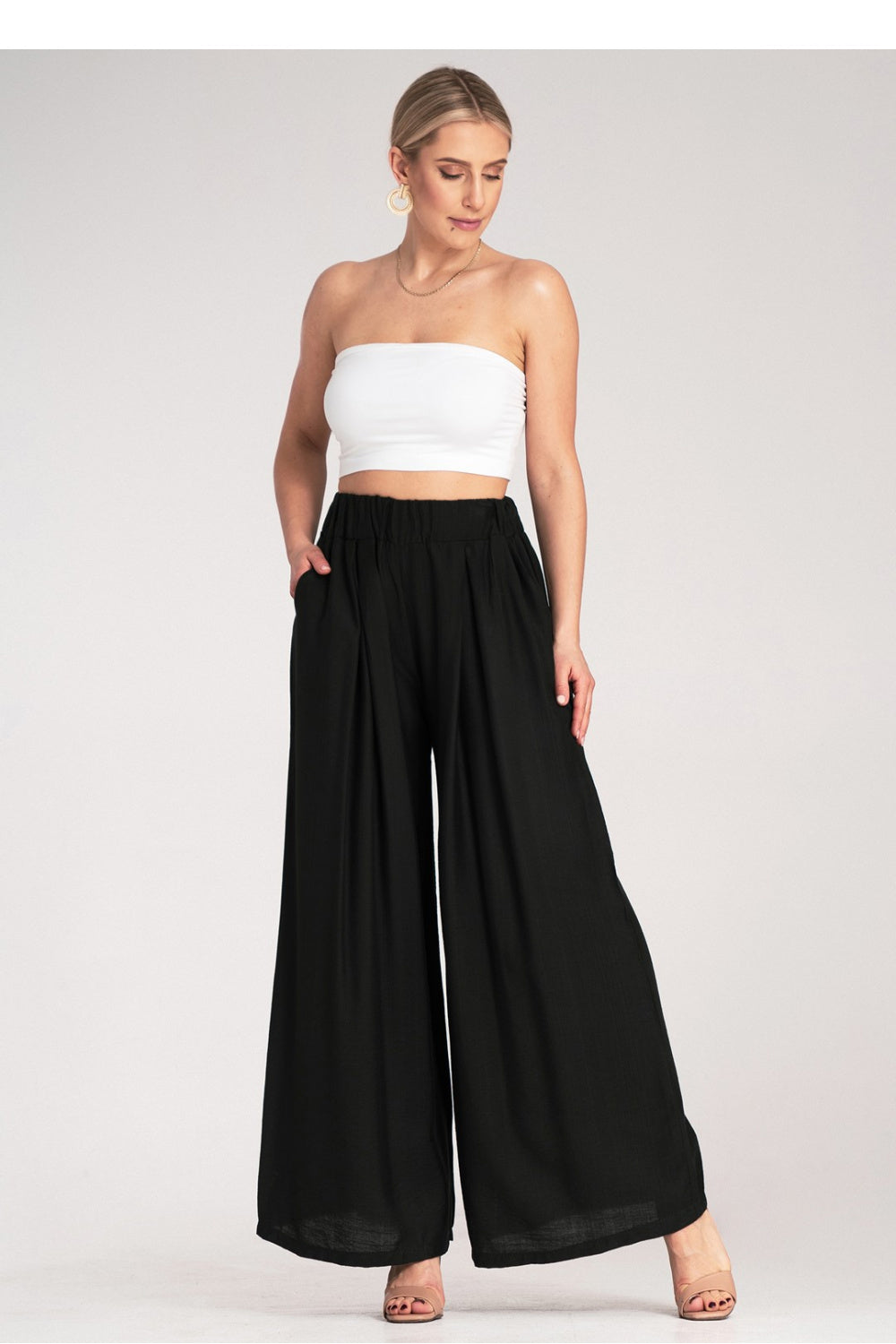 Figl Black Loose Fit Pleated High Waisted Trousers