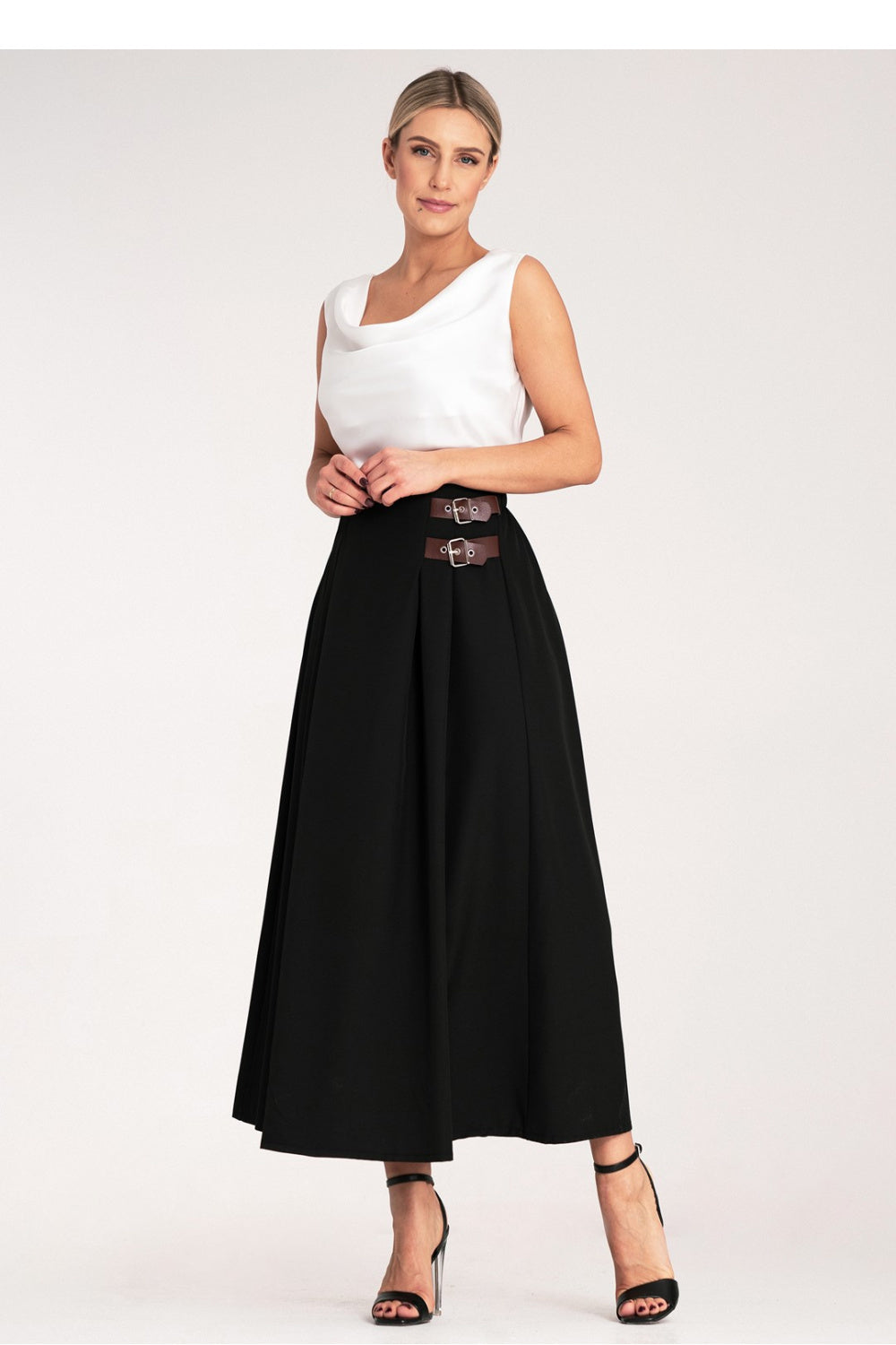 Figl Black Pleated Midi Skirt