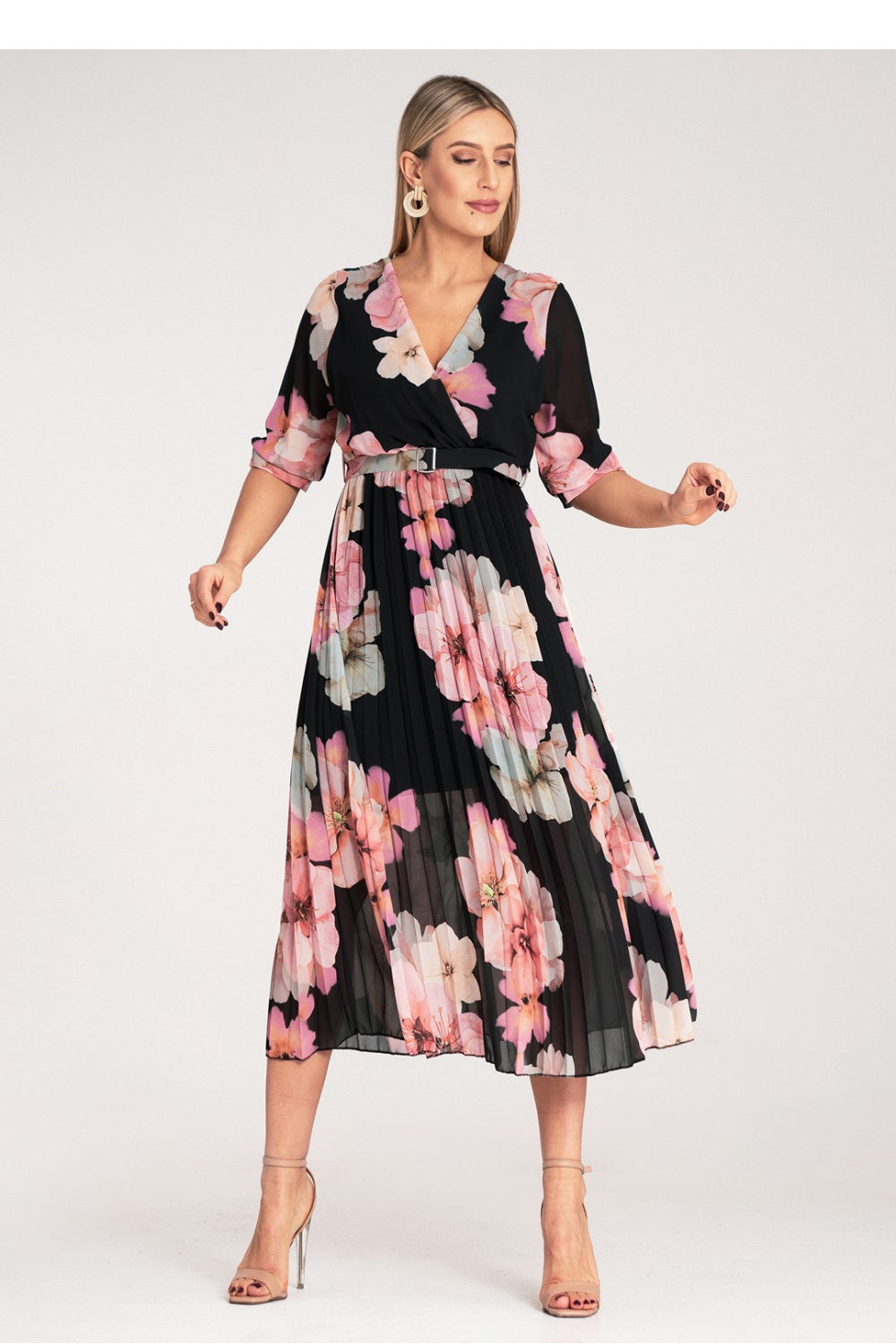 Figl Black Midi Floral Wrap Dress