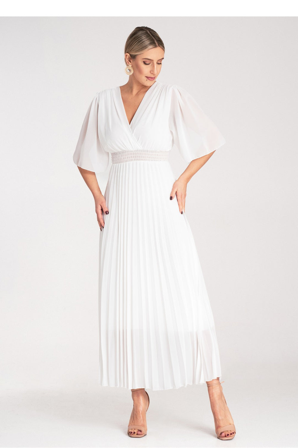 Figl White Maxi Pleated Cocktail Dress