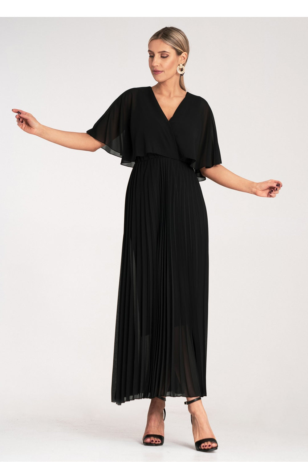 Figl Black Maxi Pleated Cocktail Dress