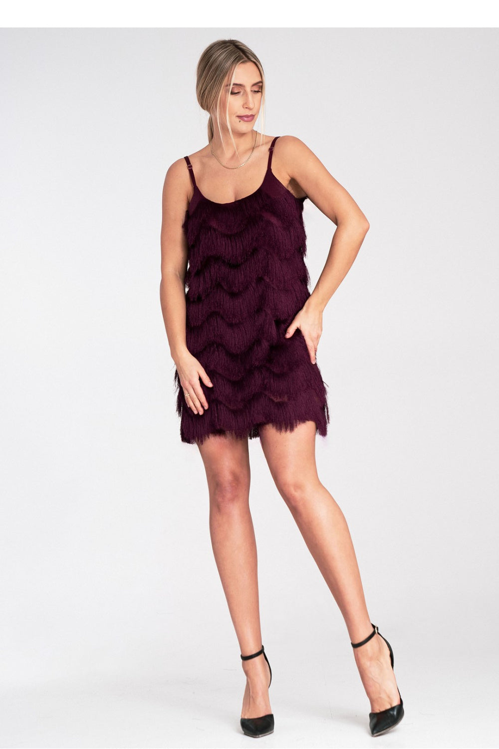 Figl Burgundy Fringed Maxi Evening Dress - view 2