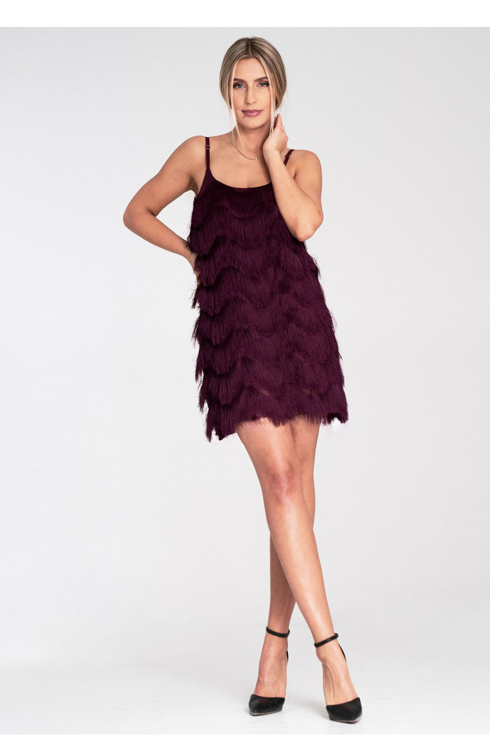 Figl Burgundy Fringed Maxi Evening Dress - view 4