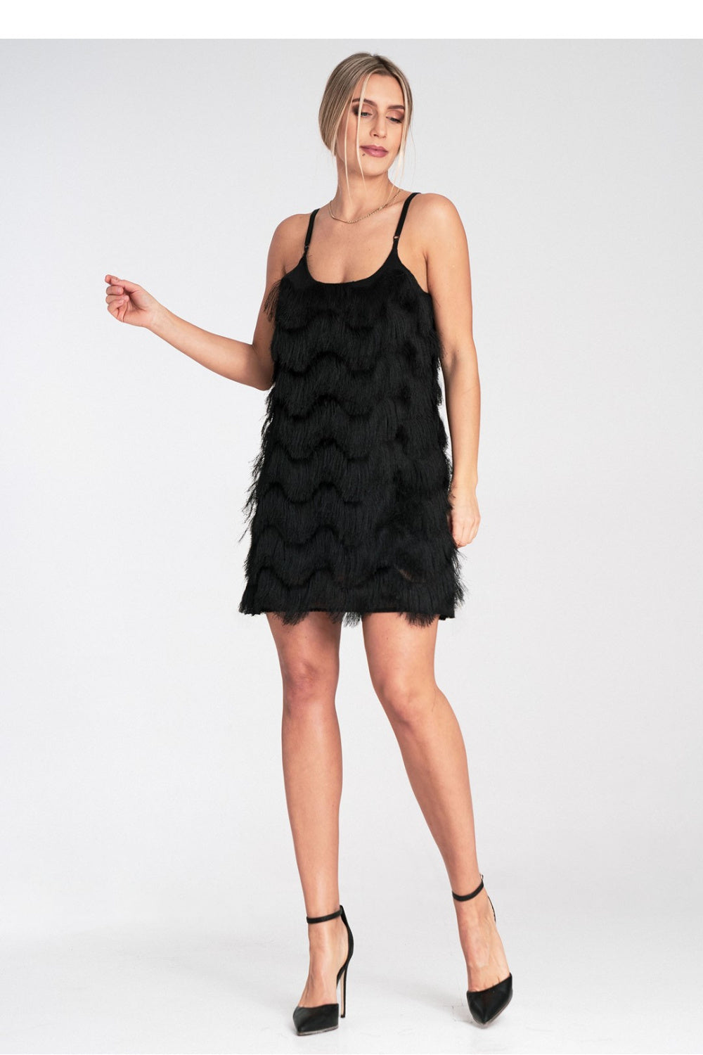 Figl Black Fringed Mini Evening Dress