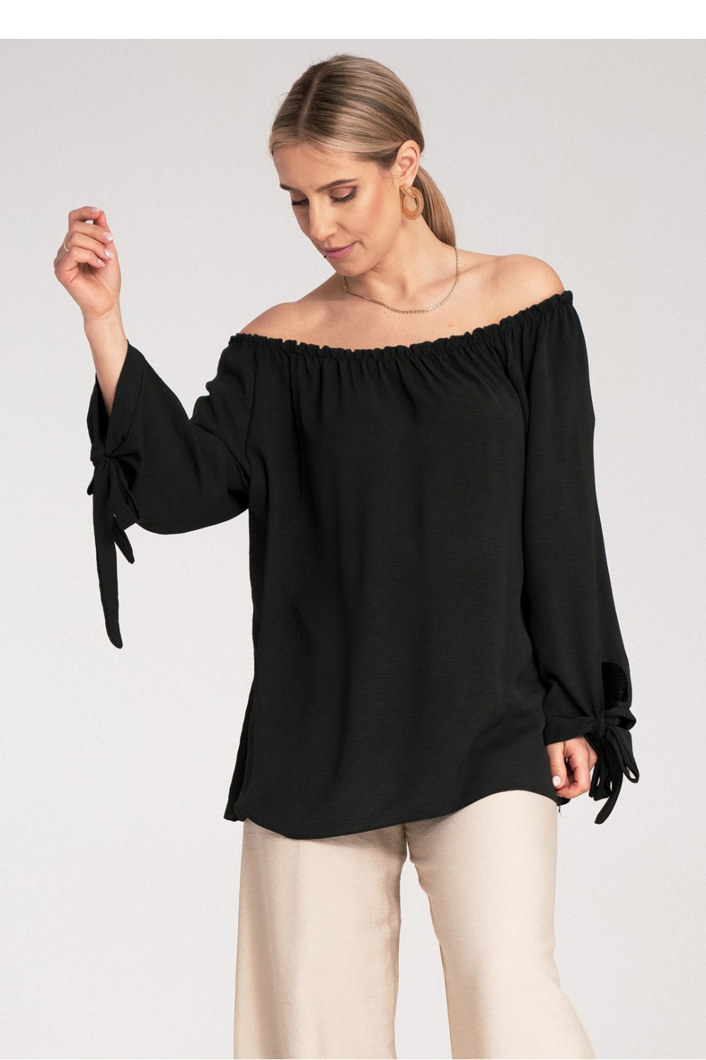 Figl Black Draped Blouse