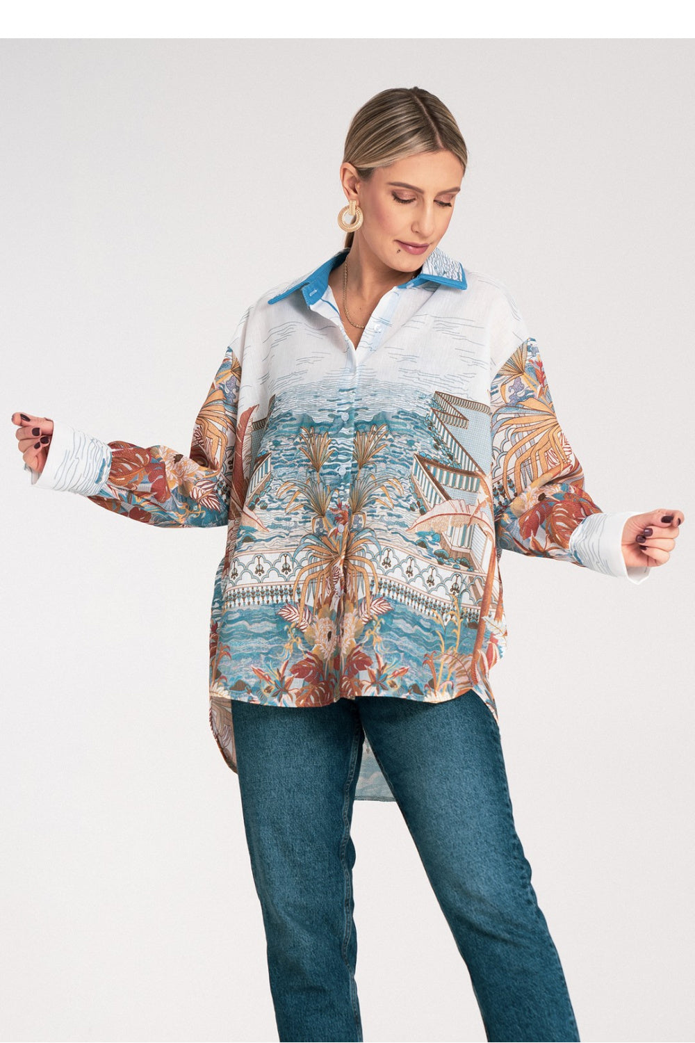 Figl Blue Oversized Long Sleeve Top