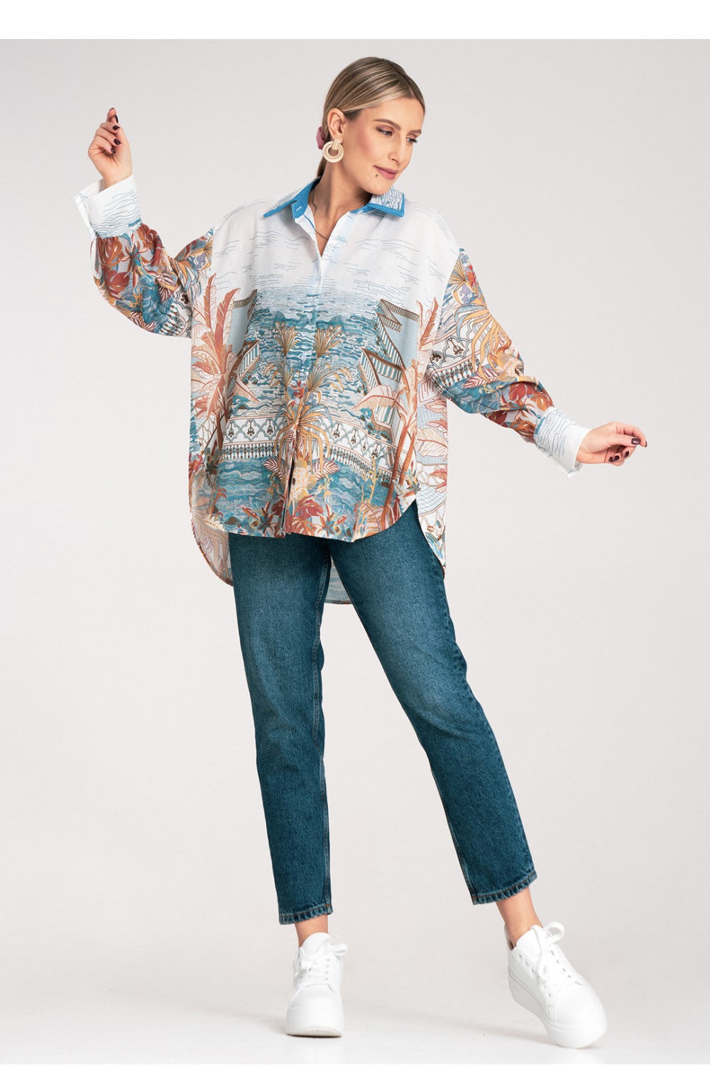 Figl Blue Oversized Long Sleeve Top - view 2