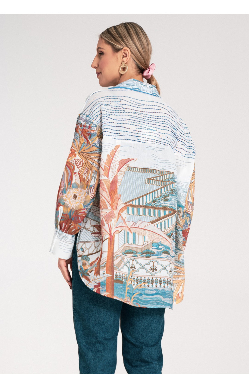 Figl Blue Oversized Long Sleeve Top - view 3