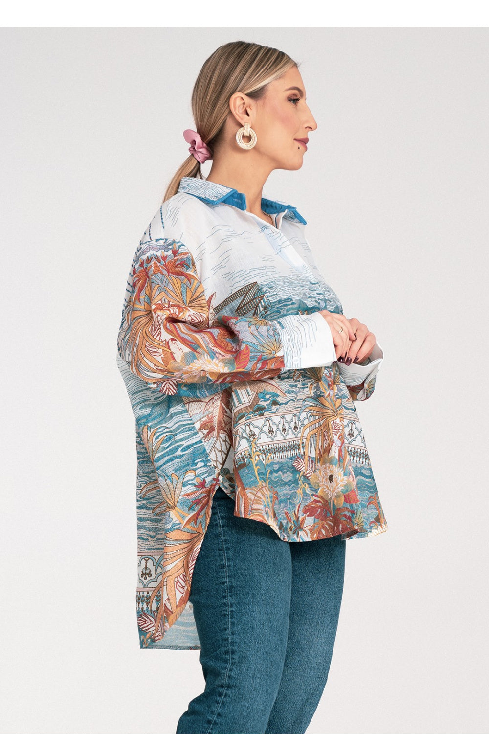 Figl Blue Oversized Long Sleeve Top - view 4