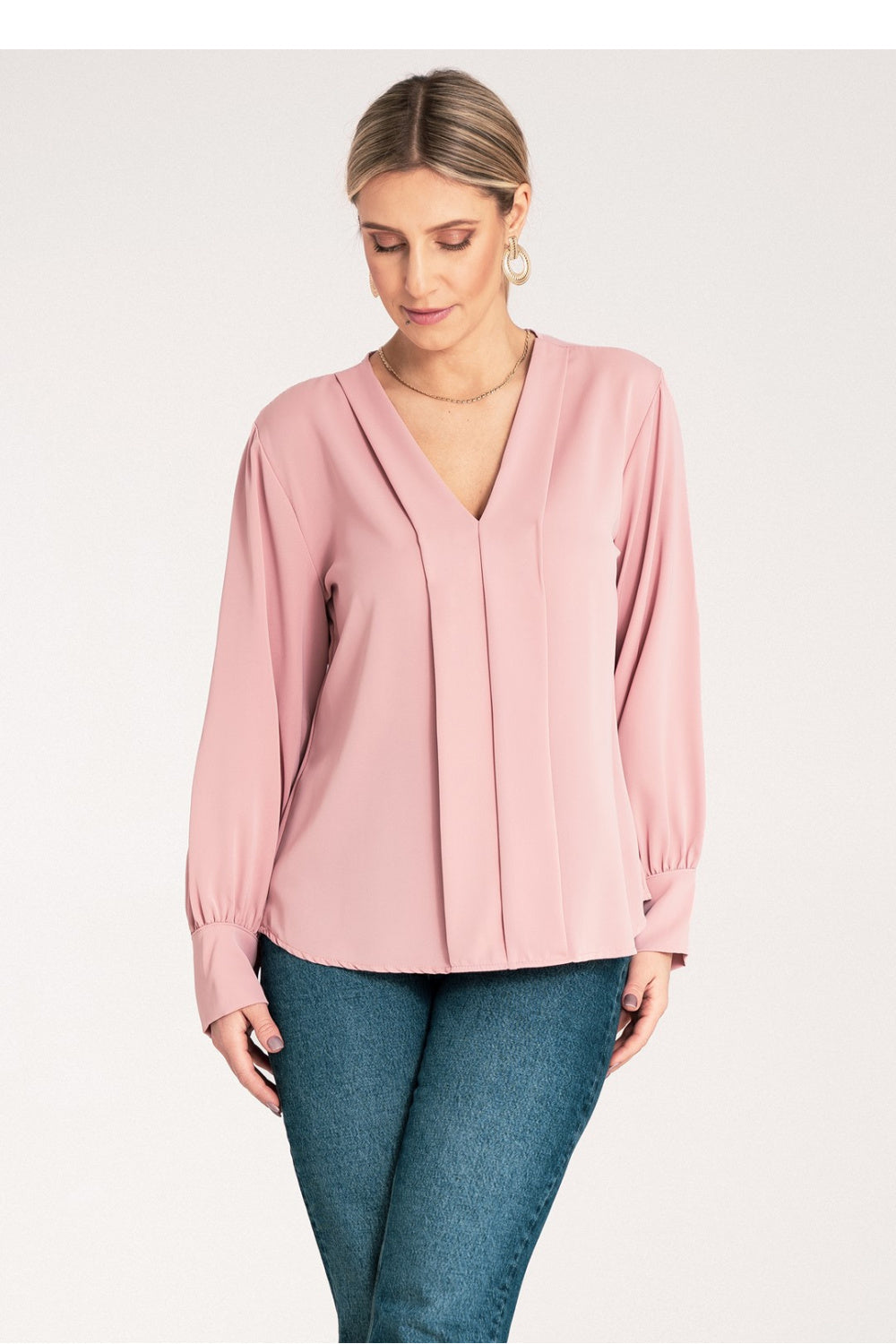 Figl Pink Satin V-Neck Blouse