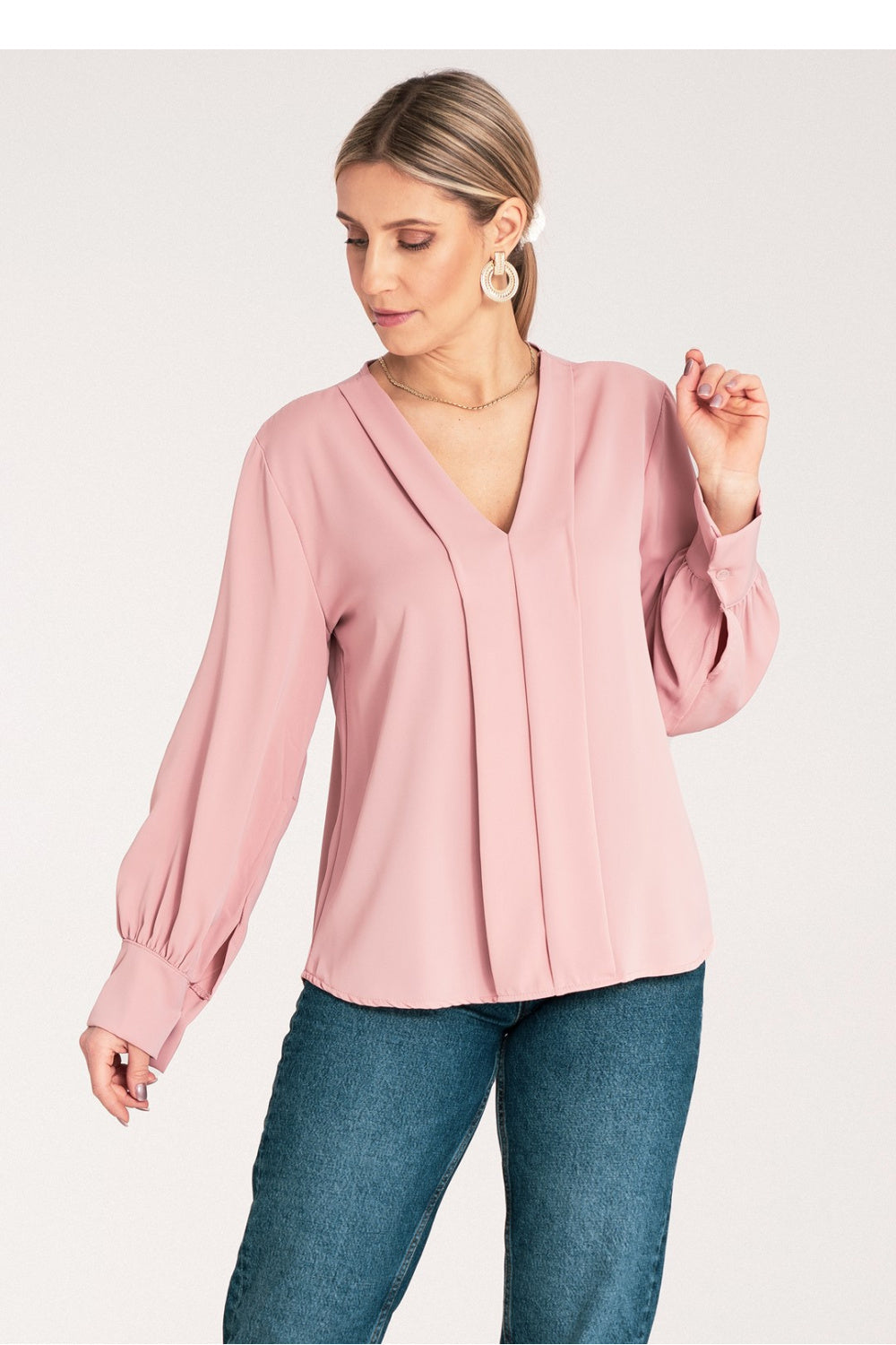 Figl Pink Satin V-Neck Blouse - view 2