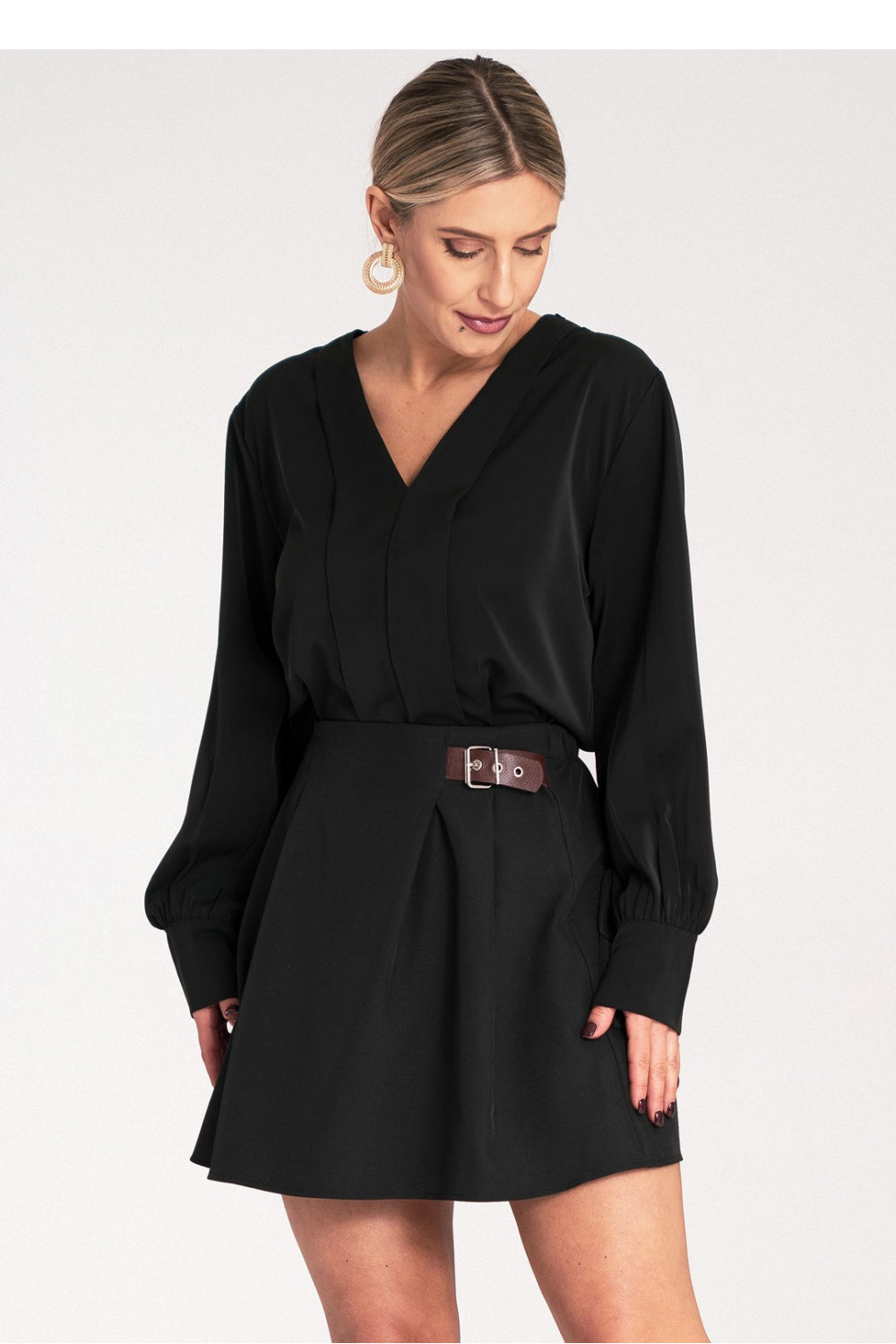 Figl Black Satin V-Neck Blouse - view 4