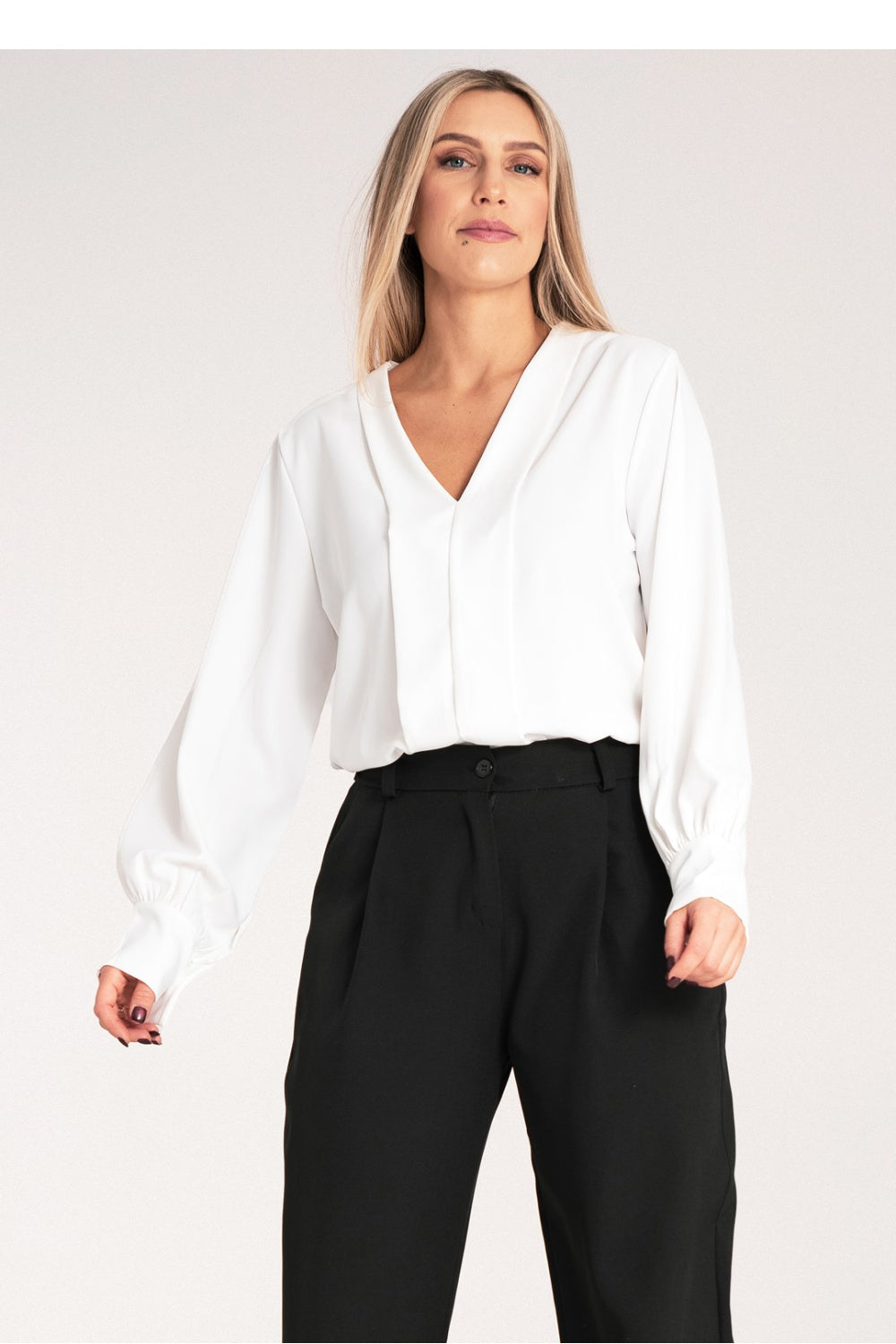 Figl White Satin V-Neck Blouse - view 2
