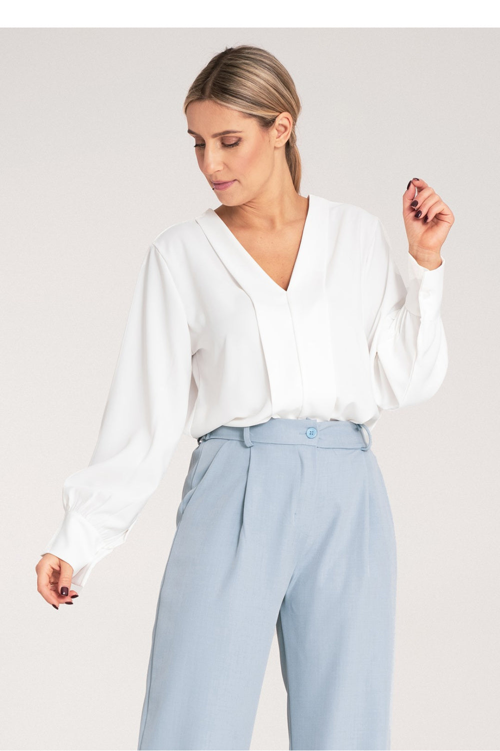 Figl White Satin V-Neck Blouse - view 4