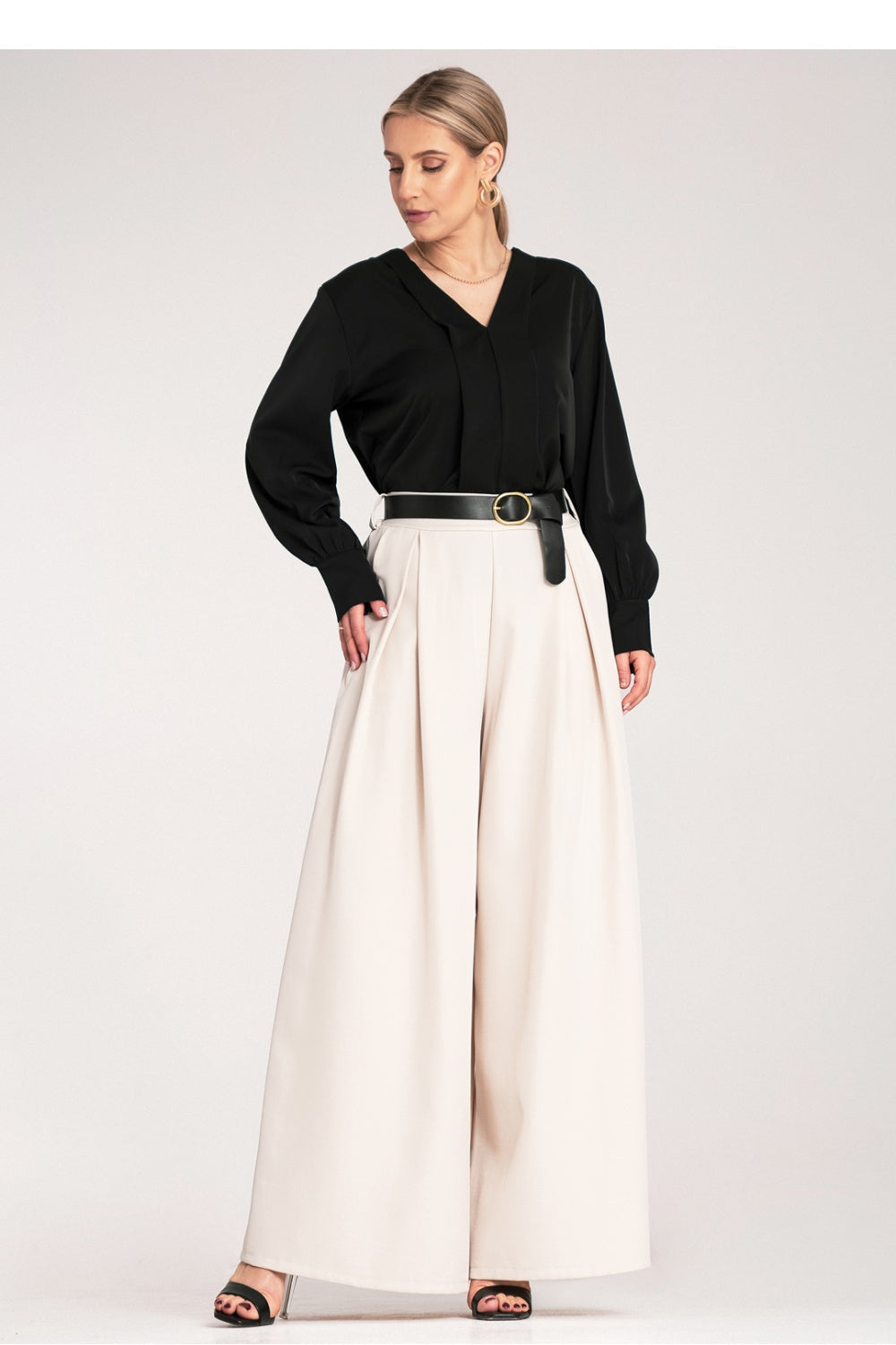 Figl Ecru Wide Leg High Waisted Trousers - view 2