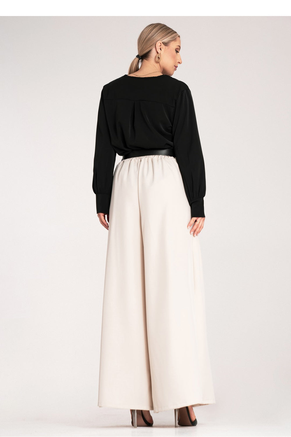 Figl Ecru Wide Leg High Waisted Trousers - view 3