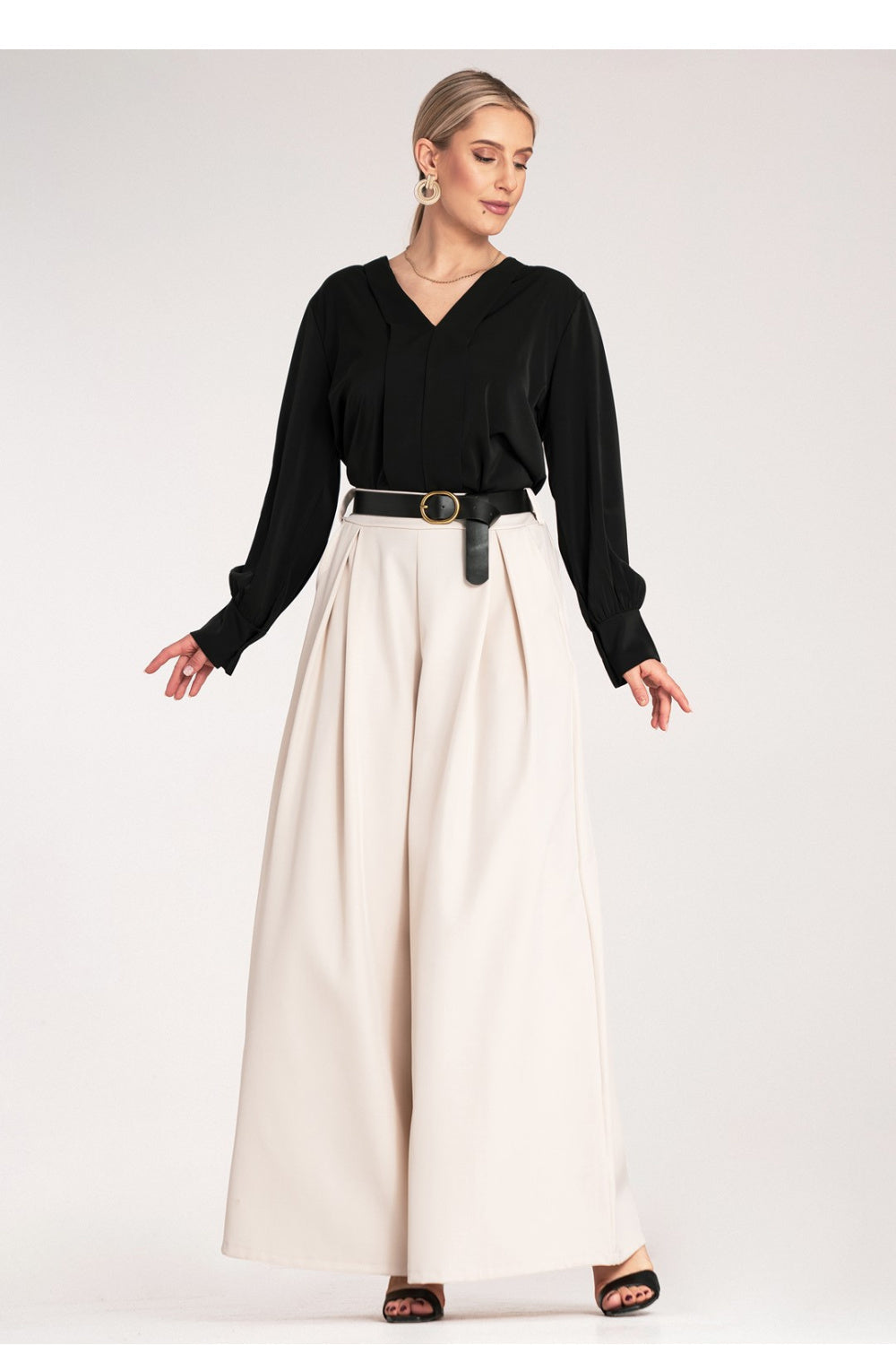 Figl Ecru Wide Leg High Waisted Trousers - view 4