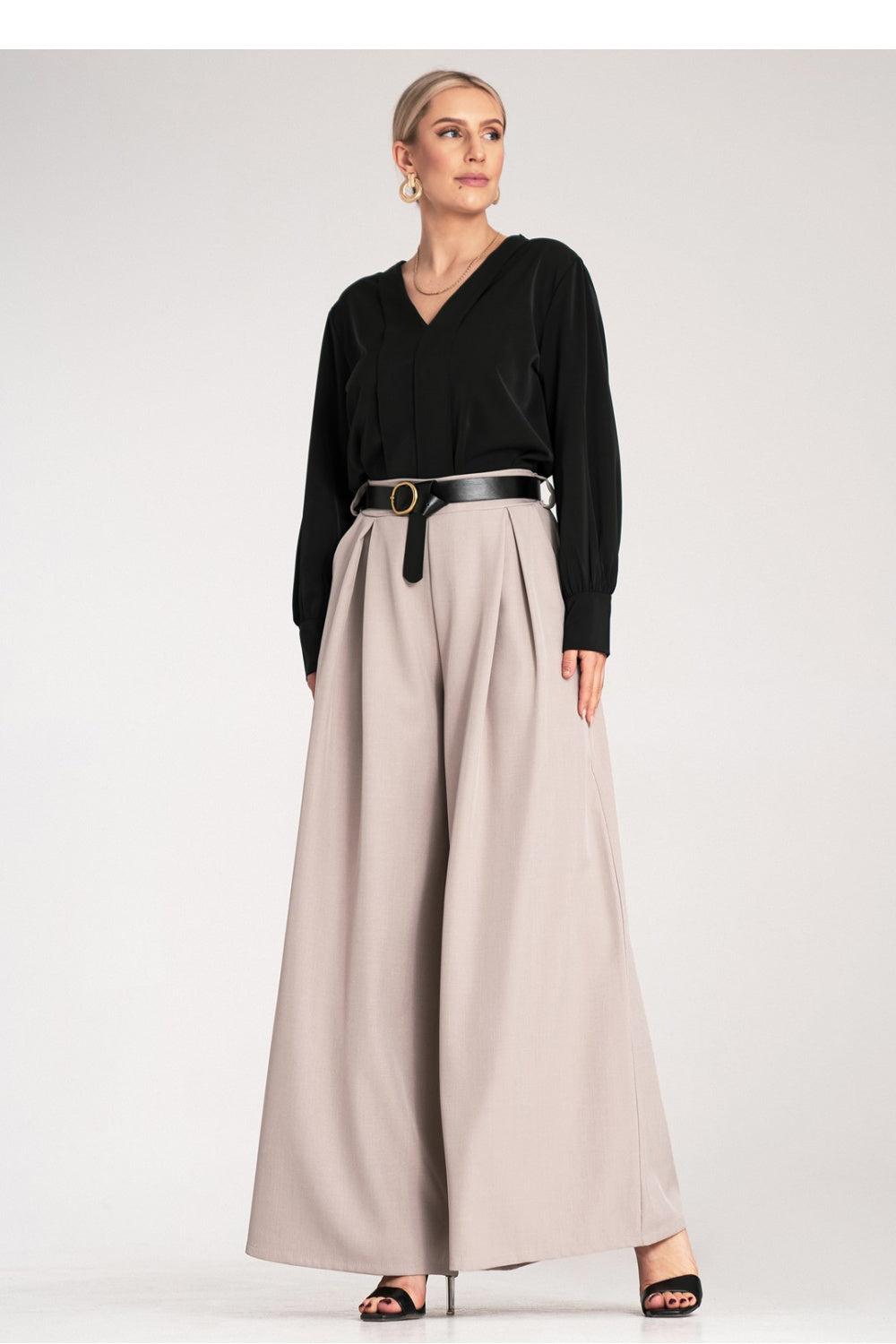Figl Beige Wide Leg High Waisted Trousers