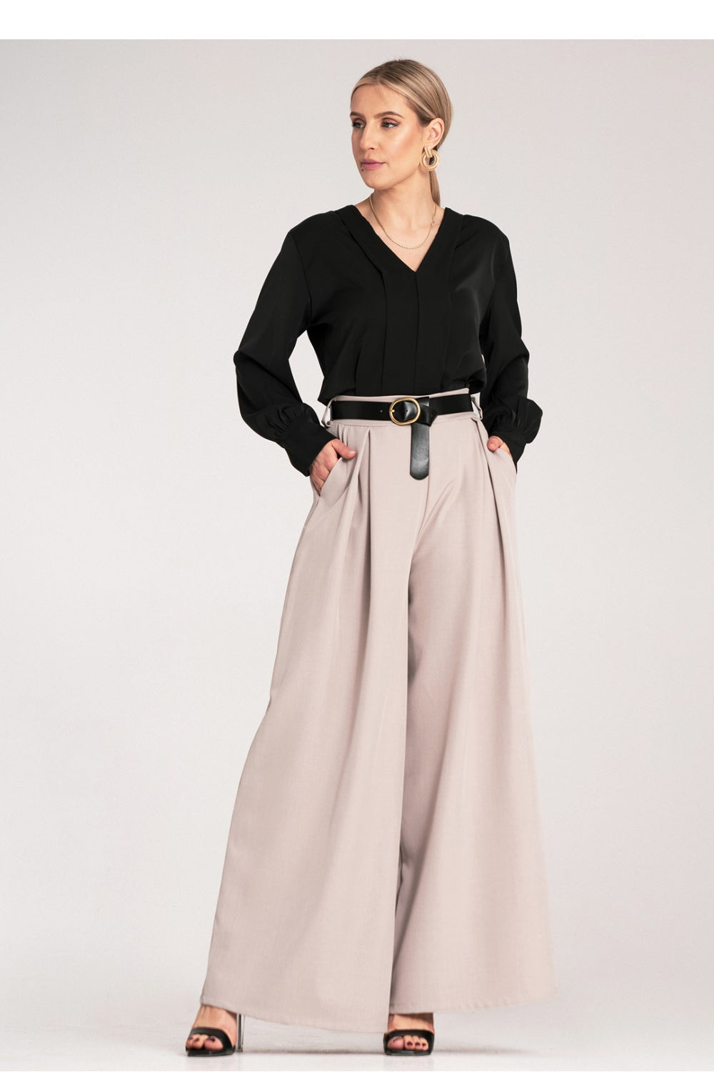 Figl Beige Wide Leg High Waisted Trousers - view 2