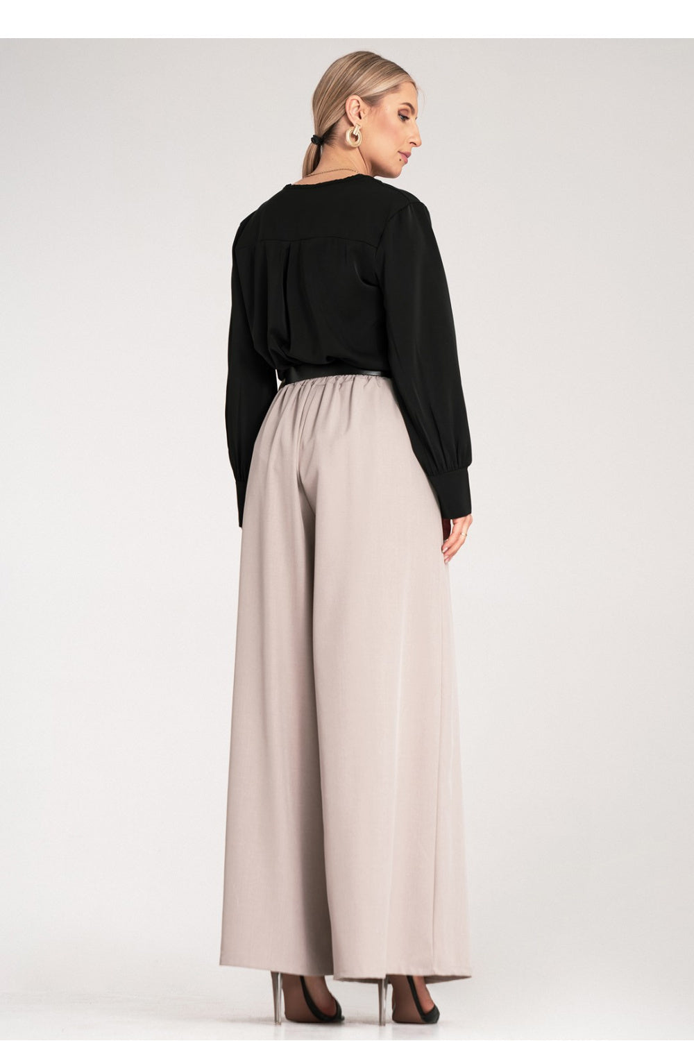 Figl Beige Wide Leg High Waisted Trousers - view 3