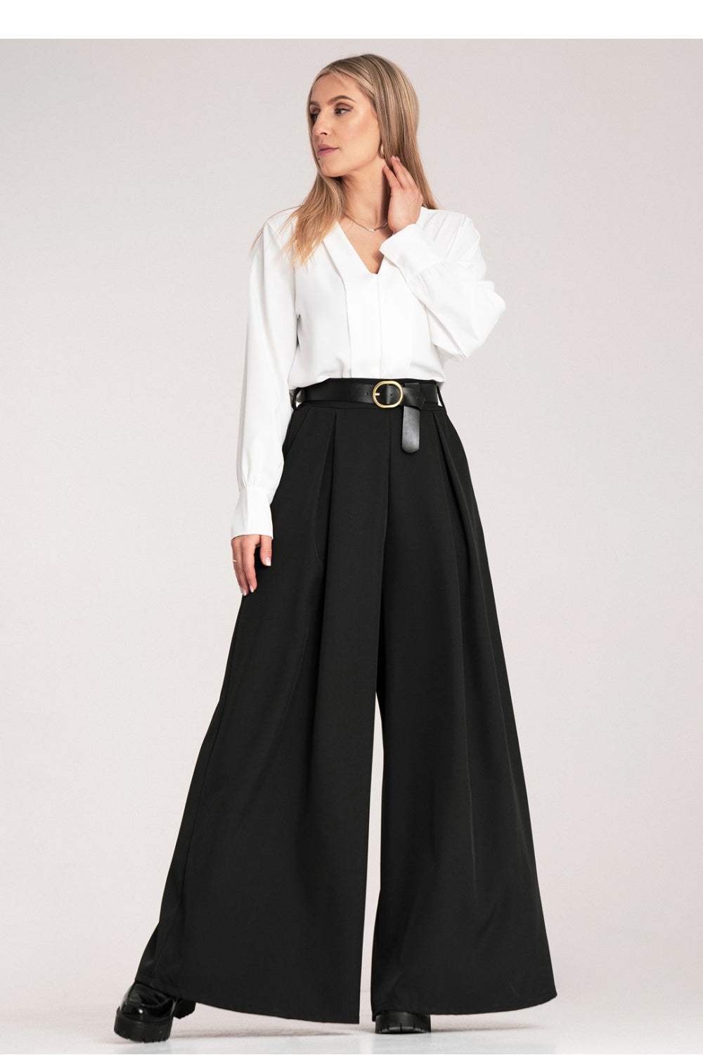 Figl Black Wide Leg High Waisted Trousers