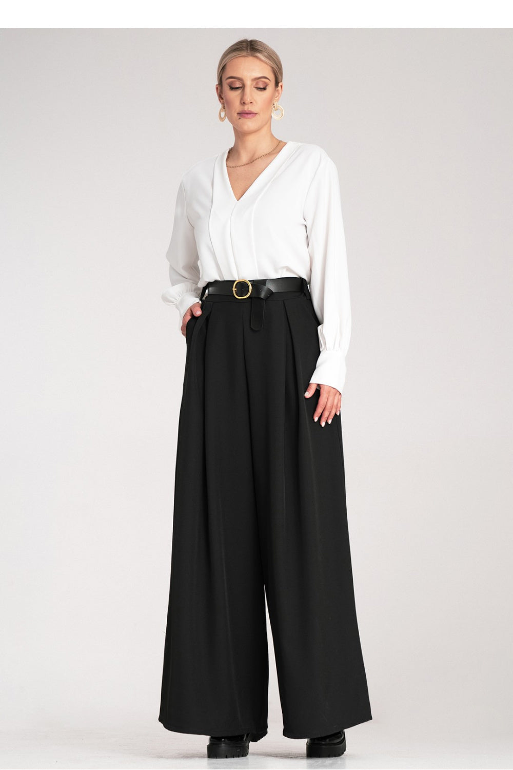 Figl Black Wide Leg High Waisted Trousers - view 4