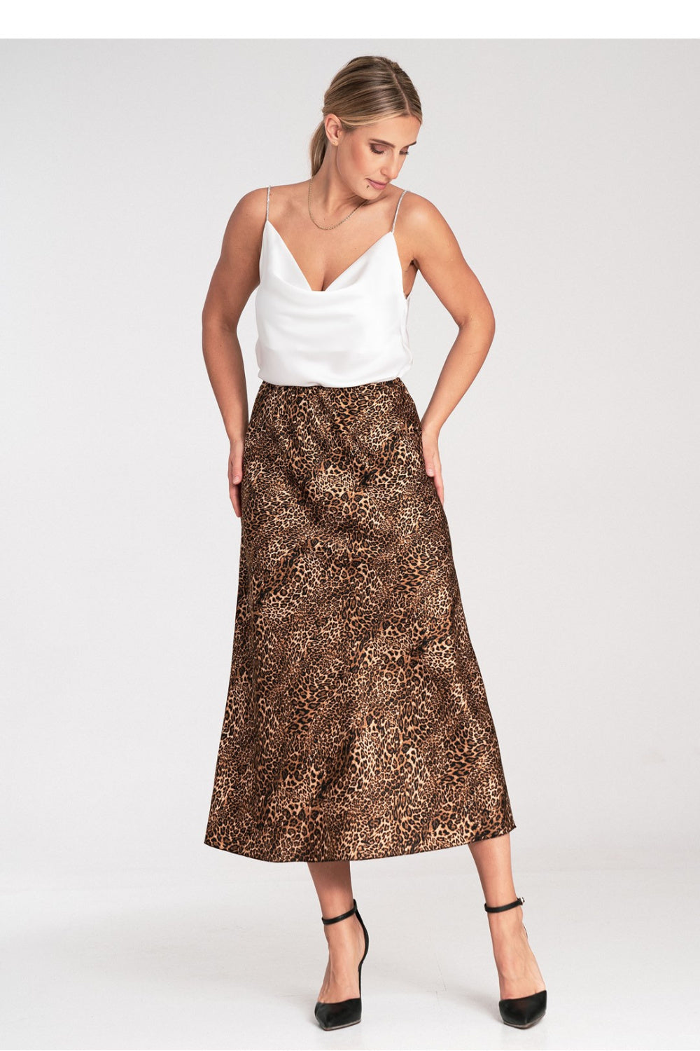 Figl Patterned Satin Midi Skirt