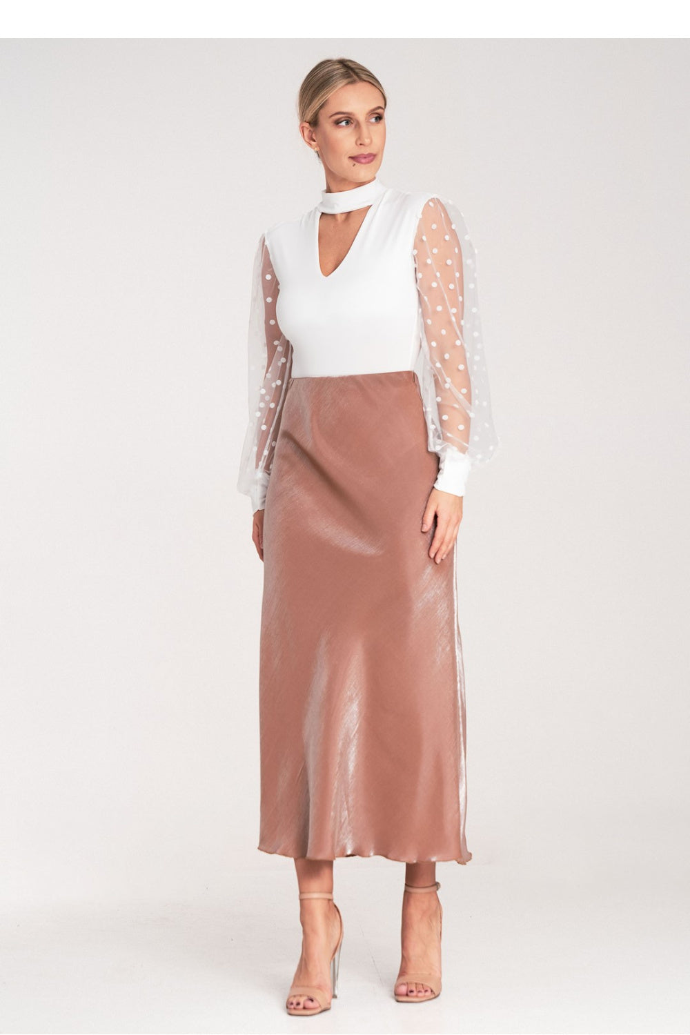 Figl Beige Satin Midi Skirt