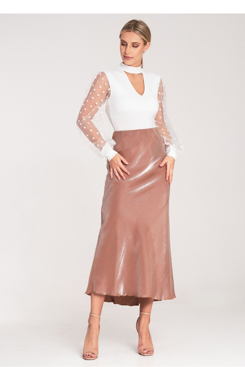 Figl Beige Satin Midi Skirt - view 2