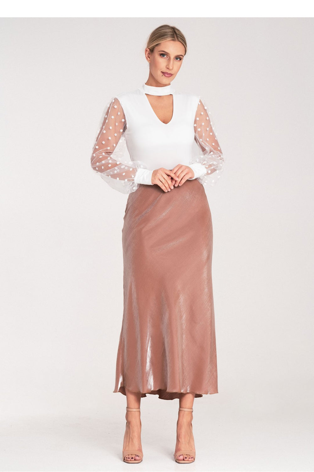 Figl Beige Satin Midi Skirt - view 4
