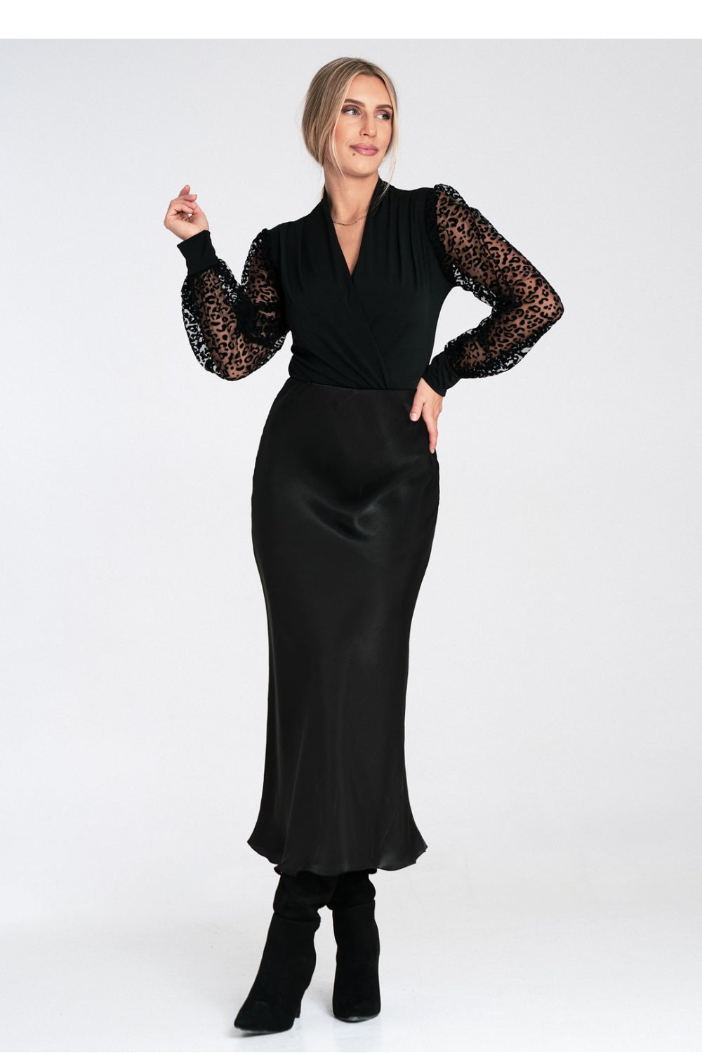 Figl Black Satin Midi Skirt - view 2