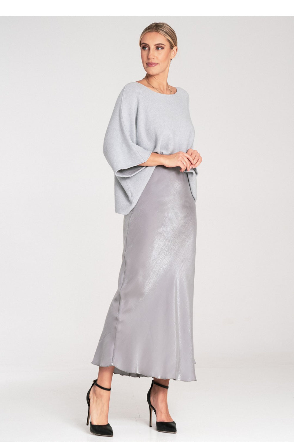 Figl Grey Satin Midi Skirt - view 2
