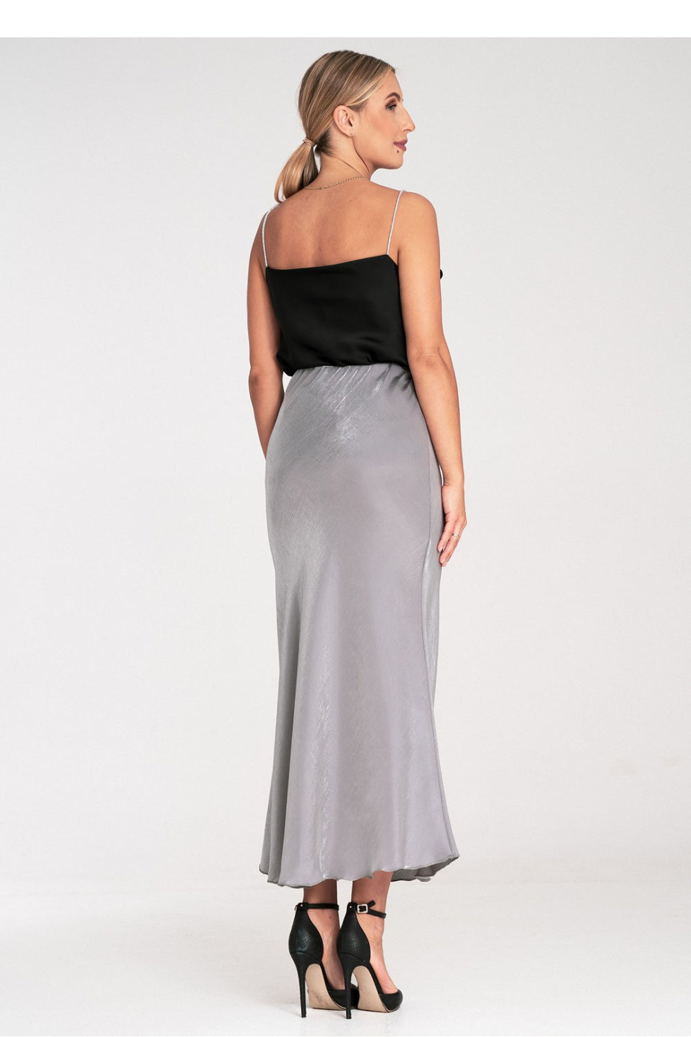 Figl Grey Satin Midi Skirt - view 3