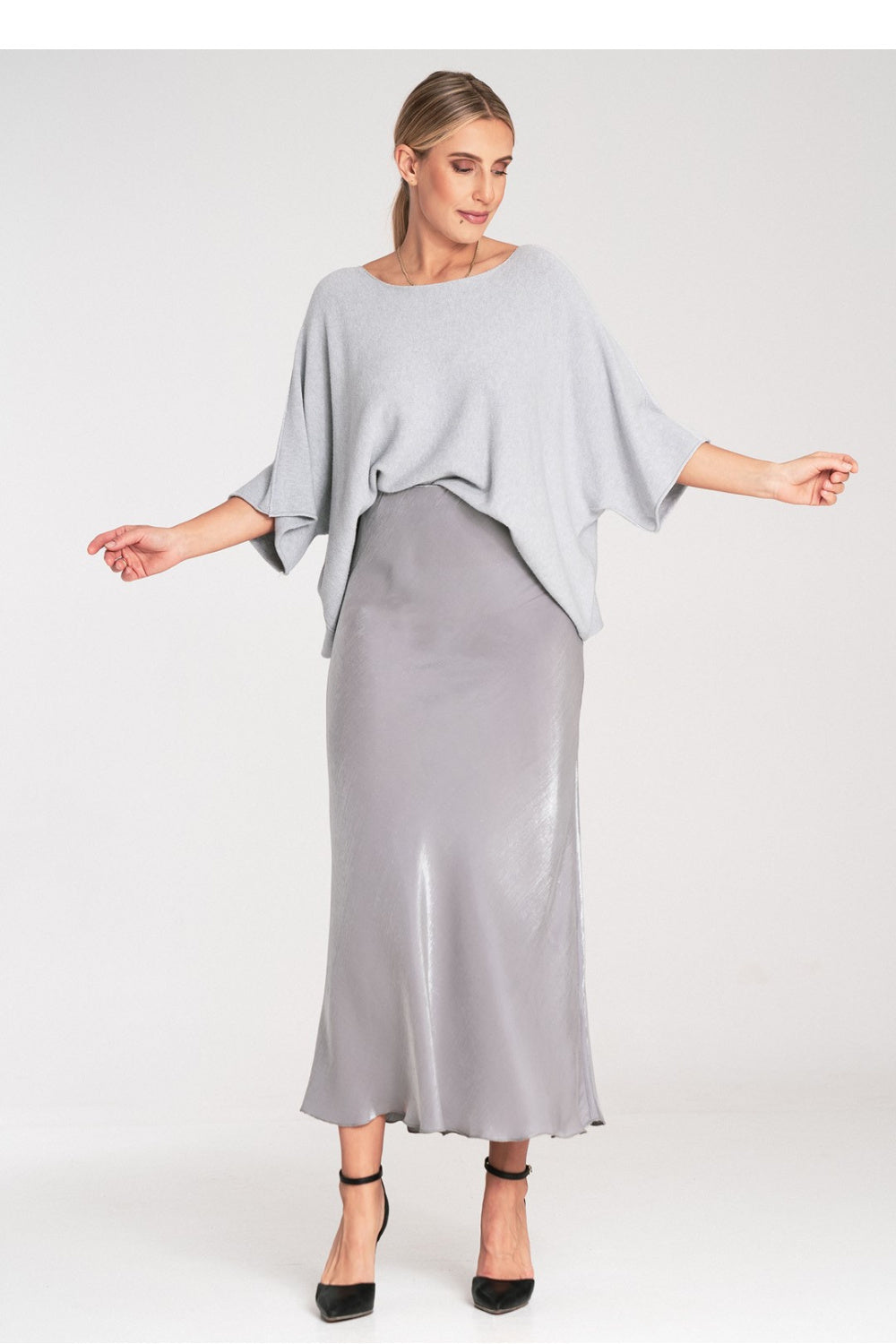 Figl Grey Satin Midi Skirt - view 4