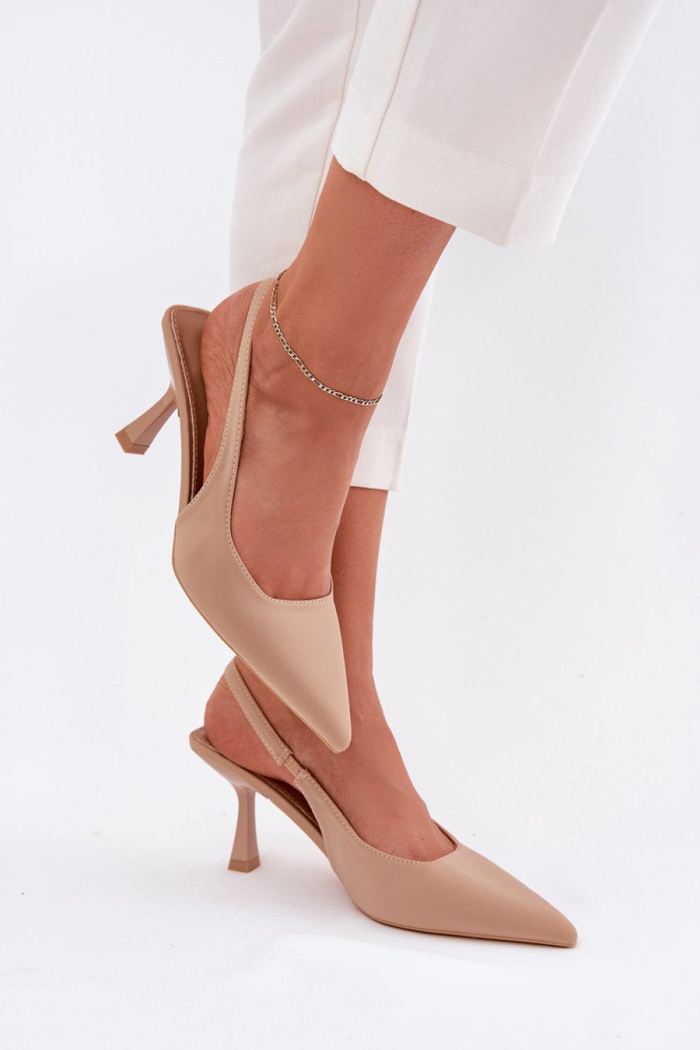 Step In Style Lunira Beige Faux Leather Stiletto Heeled Sandals