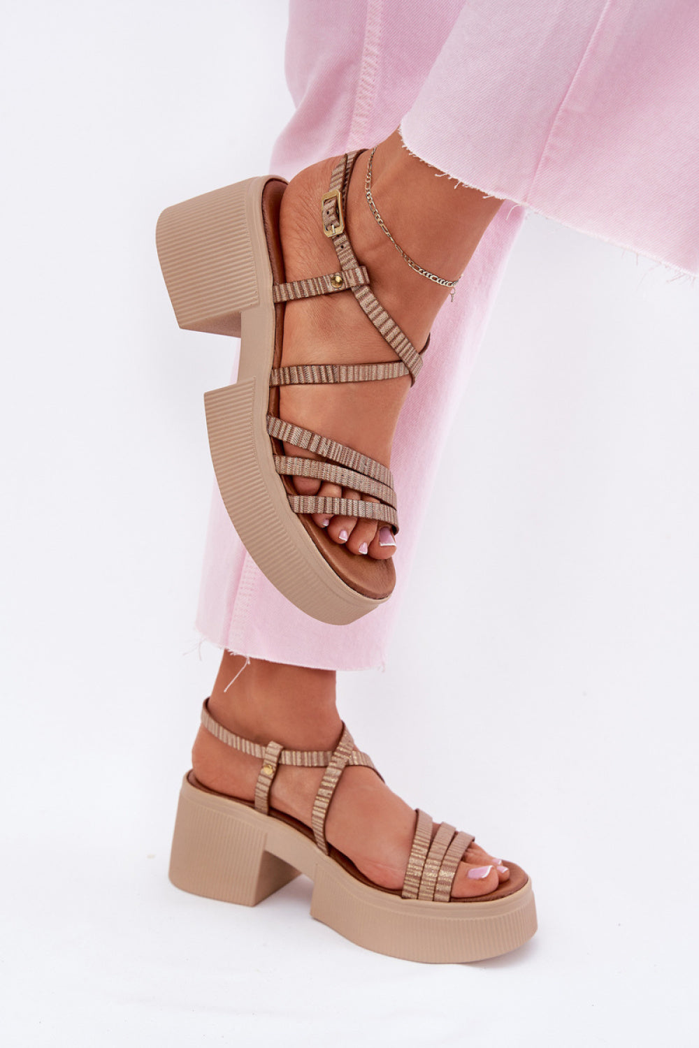 Step In Style Maciejka Gold Leather Platform Heeled Sandals - view 3