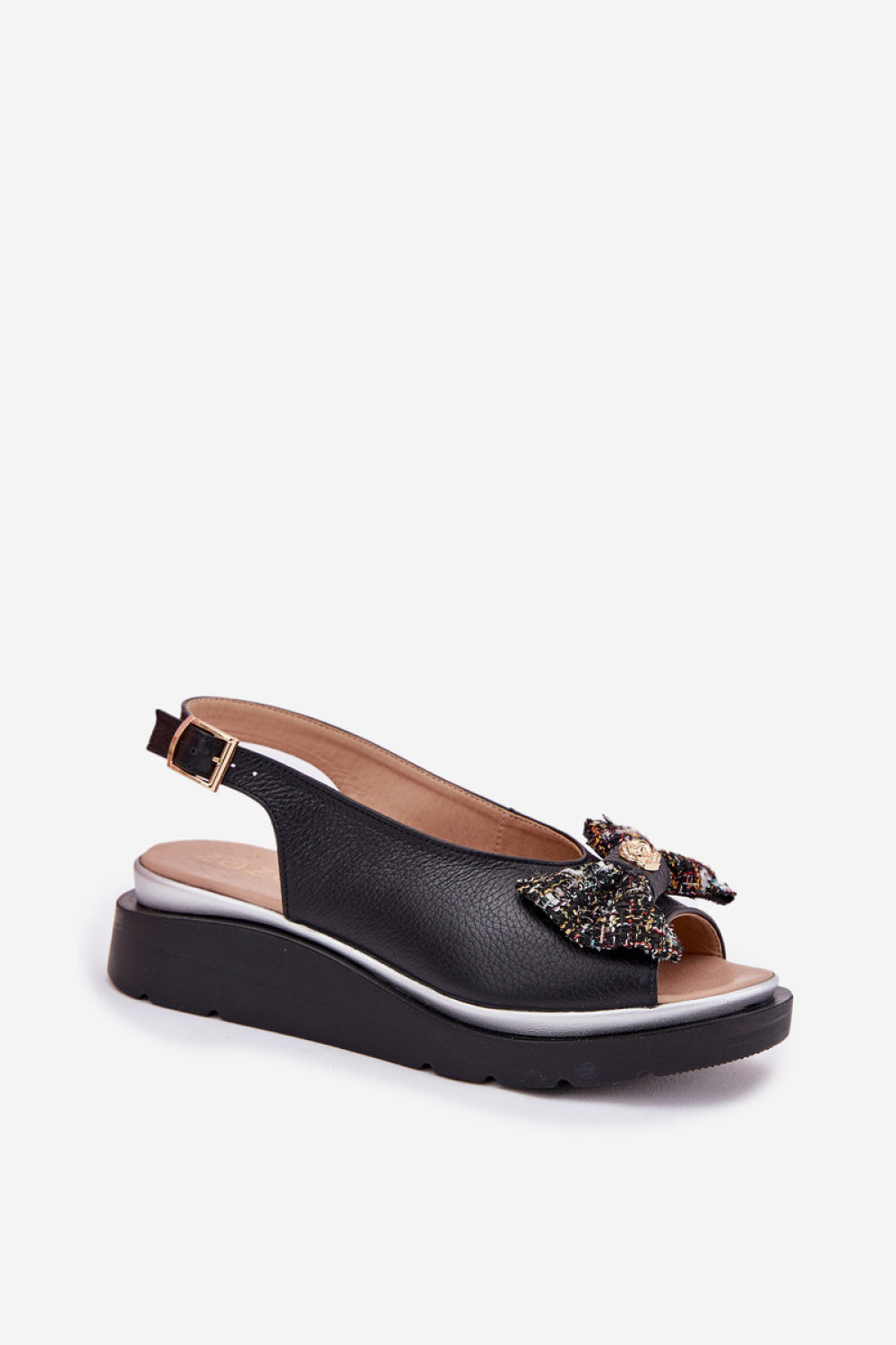 Step In Style Zazoo Black Leather Wedge Sandals - view 2