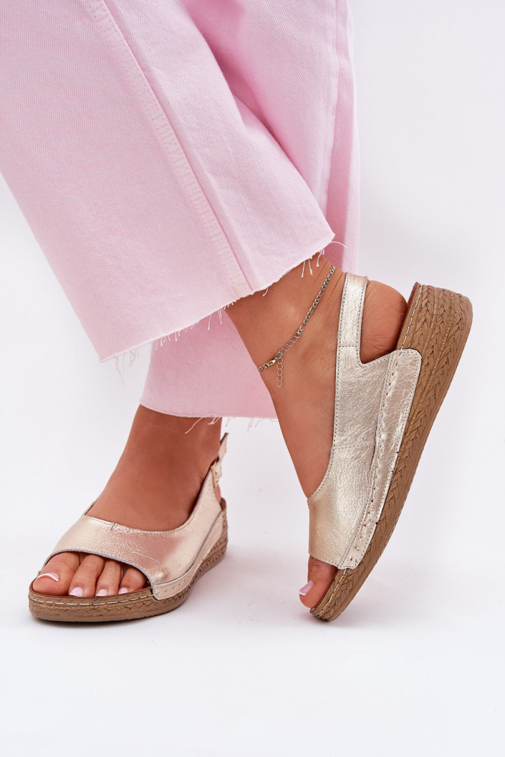 Step In Style Maciejka Gold Leather Wedge Sandals