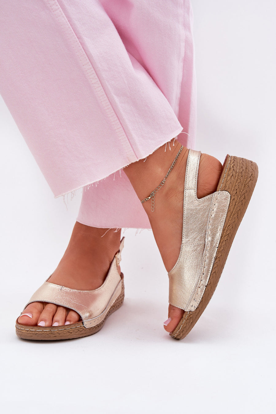 Step In Style Maciejka Gold Leather Wedge Sandals