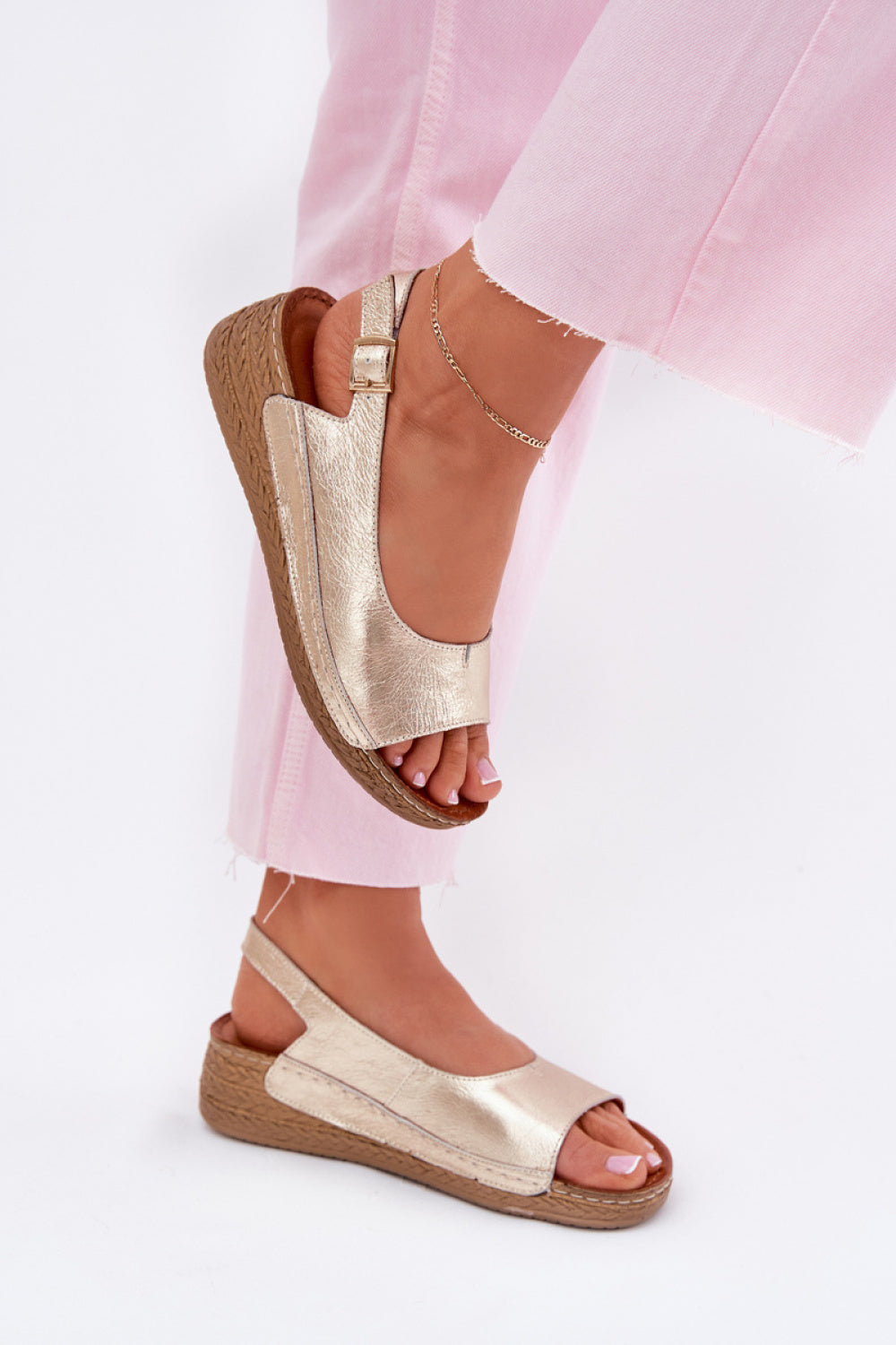 Step In Style Maciejka Gold Leather Wedge Sandals - view 3